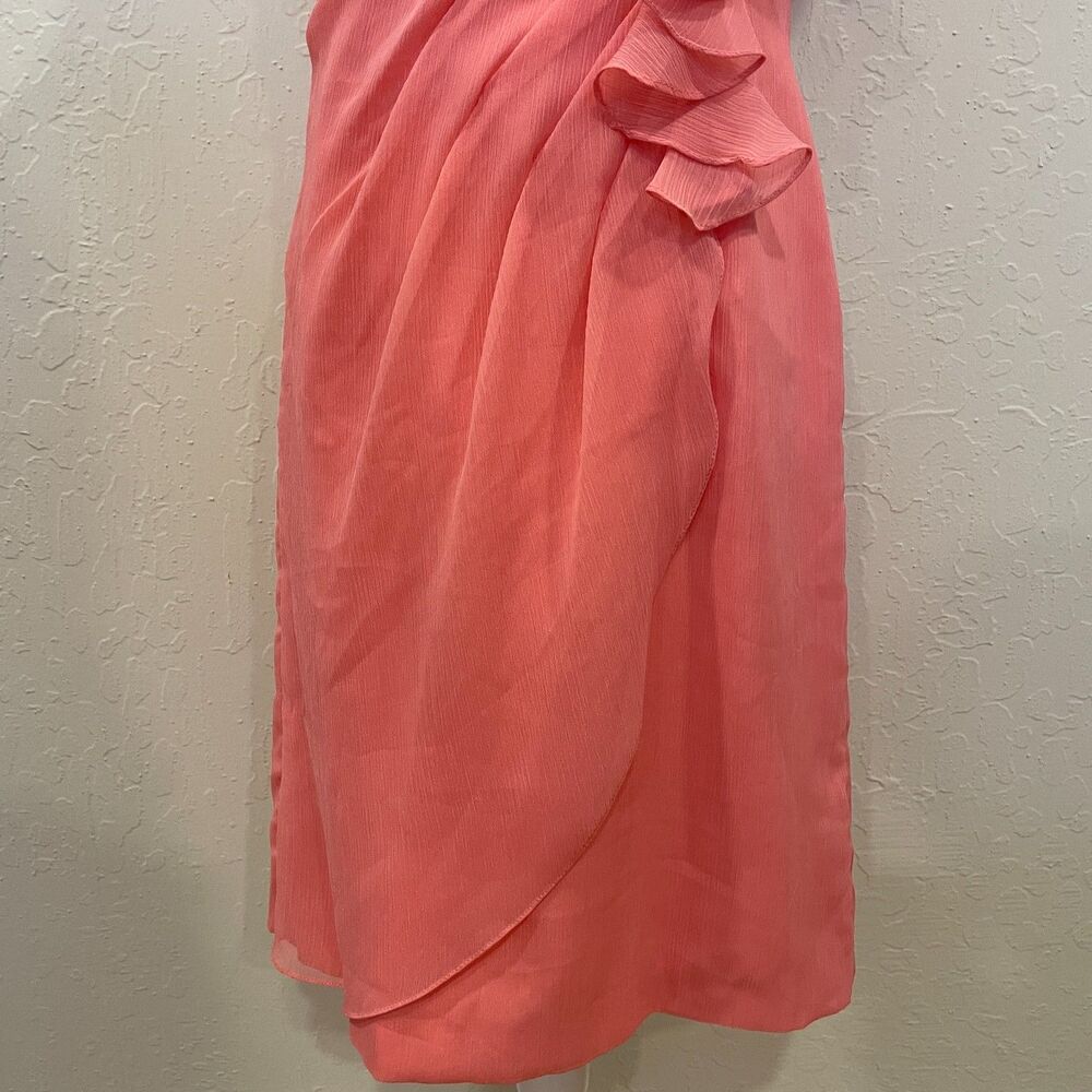 ~ Angelina Faccenda 10 peach 1-shoulder ruffle cocktail dress light flowy sheath - Picture 5 of 14